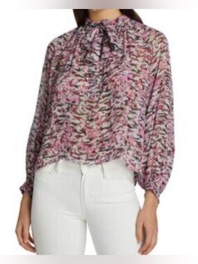 IRO Paris Vibrancy Floral Bow Tie Blouse Size S